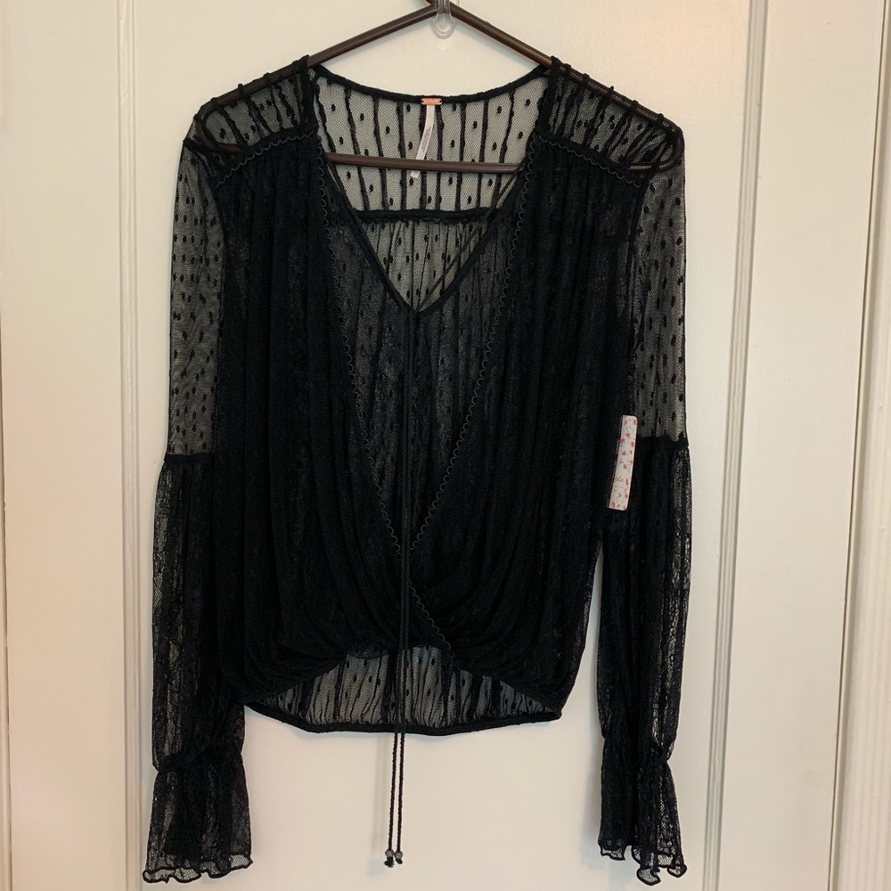 Free People Far and Away Lace Top- Black